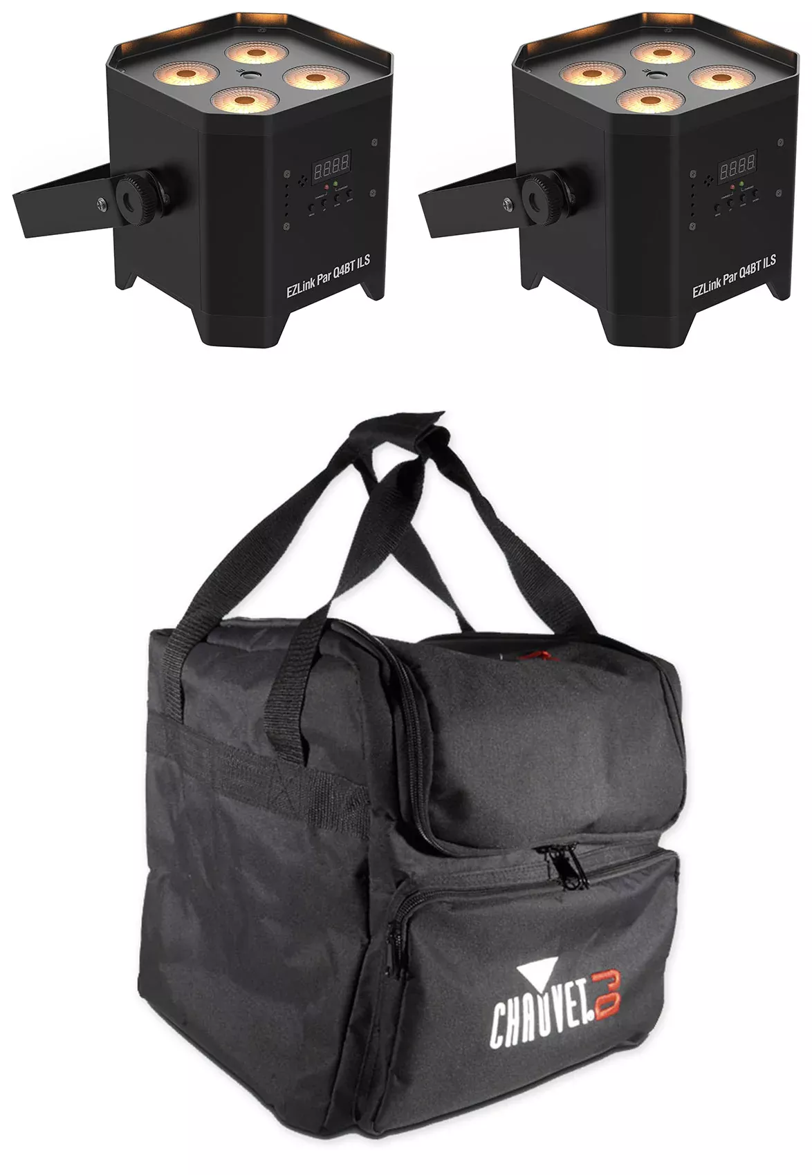 2 Chauvet DJ EZLink Par Q4BT ILS RGBA Bluetooth Rechargeable Par Wash Lights+Bag