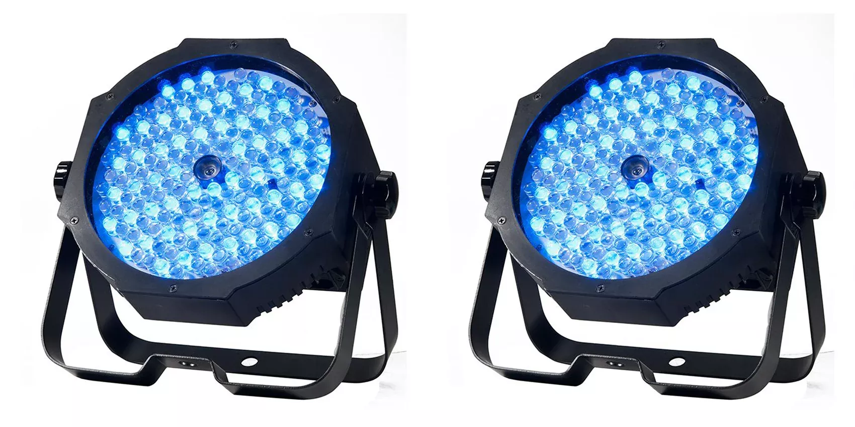 (2) Eliminator American DJ MEGA GO PAR 64E RGB+UV DMX Par Can Stage Wash Lights