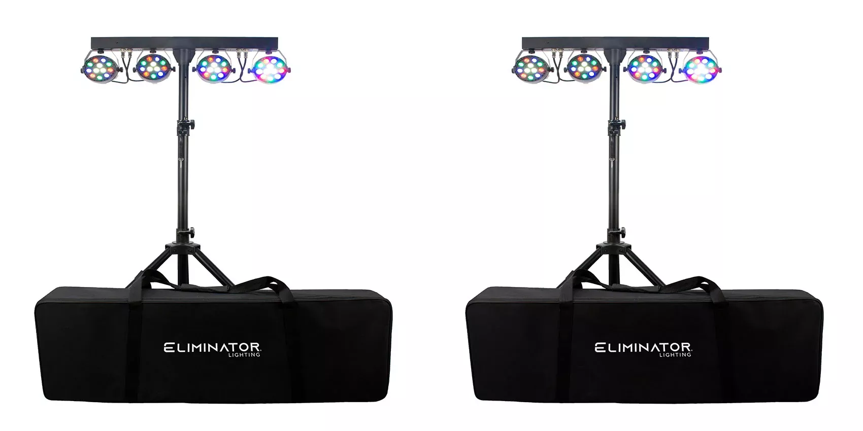 (2) Eliminator Mini Par Bar Lighting Systems w/4xLED Par Lights+Stand+Remote+Bag