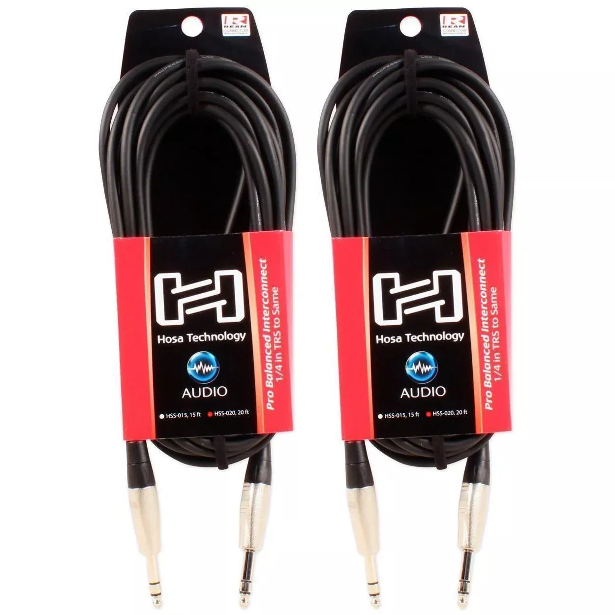 (2) Hosa HSS-020 20 Foot 1/4" TRS To 1/4" TRS Balanced Interconnect Audio Cables