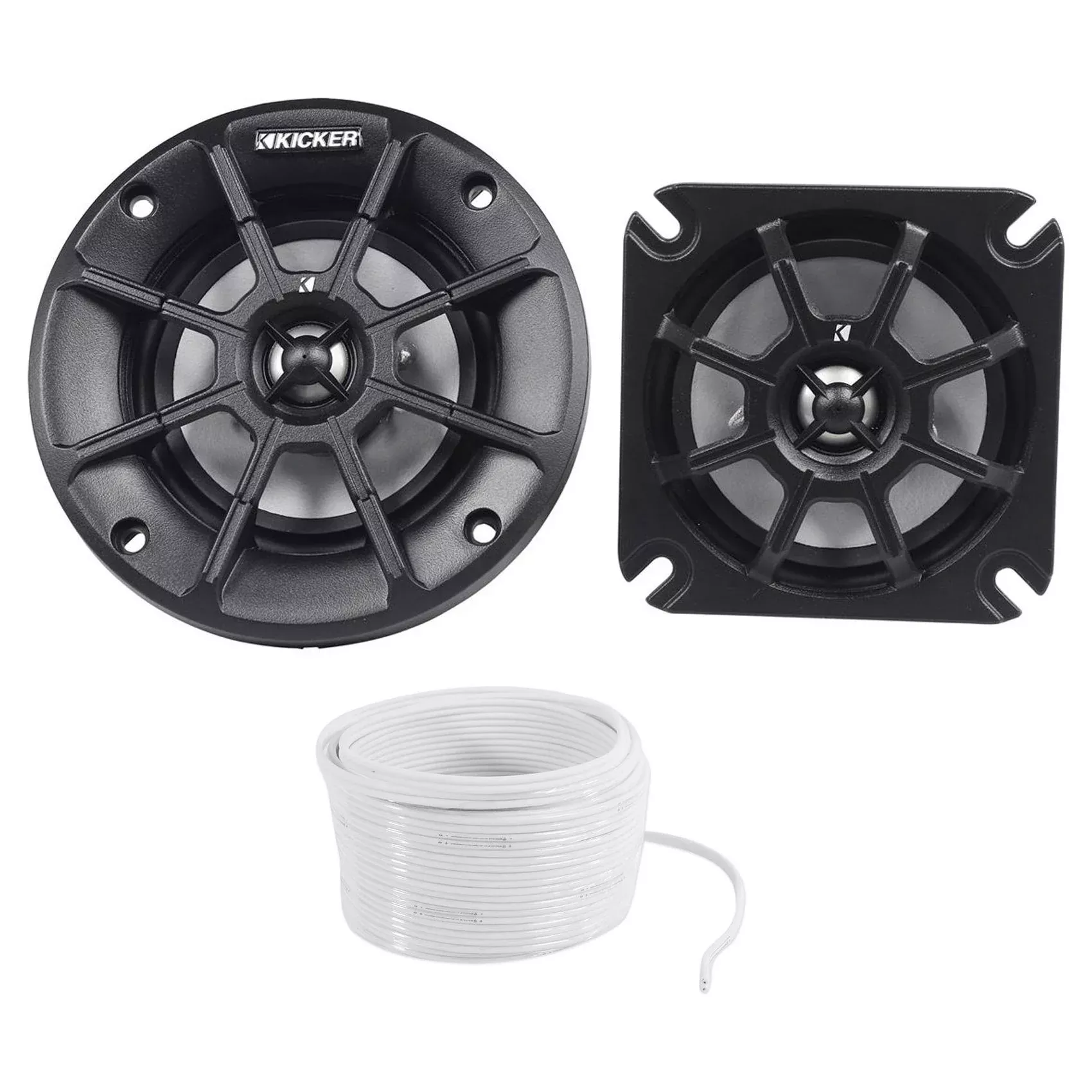 (2) Kicker 40PS44 4" 60W ATV/UTV/RZR/Polaris Motorcycle Speakers+Marine Wire