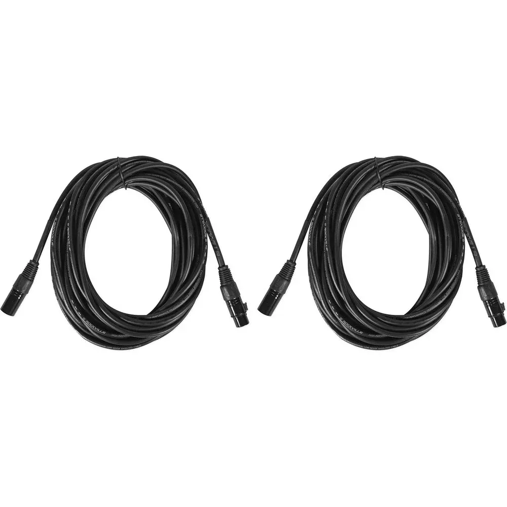 (2) Rockville RCXFM30E-B 30 Foot Female to Male XLR Mic Cables Black 100% Copper