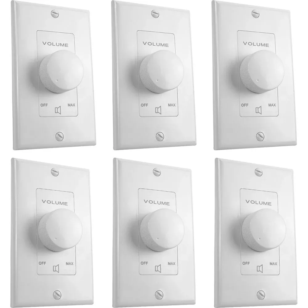 (6) Rockville VOL7035 White 35w 70v Wall Volume Control Zone Controllers