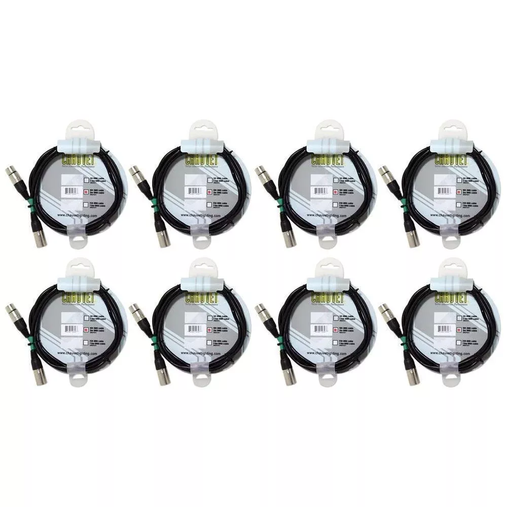 (8) Chauvet DMX3P10FT 10 Foot Male To Female 3 Pin DMX Lighting Cable