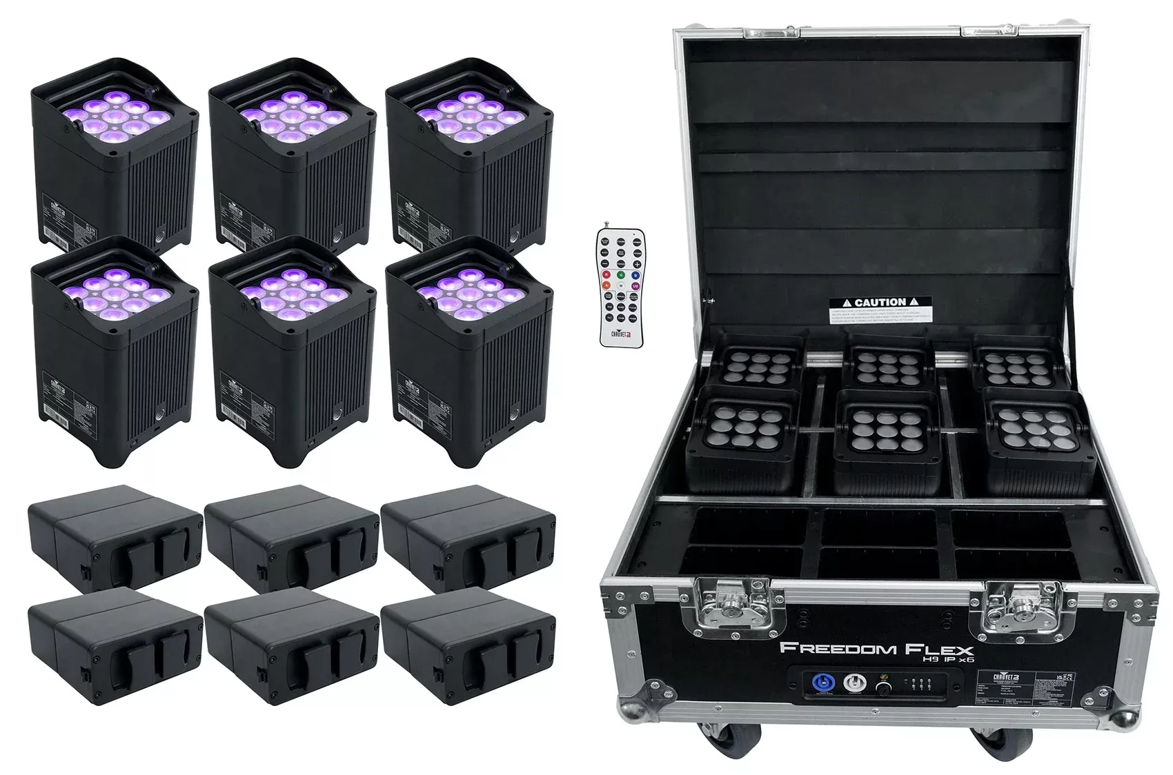 Chauvet DJ Freedom Flex H9 IP X6 Pack w/6) Lights+Charging Case+Batteries+Remote
