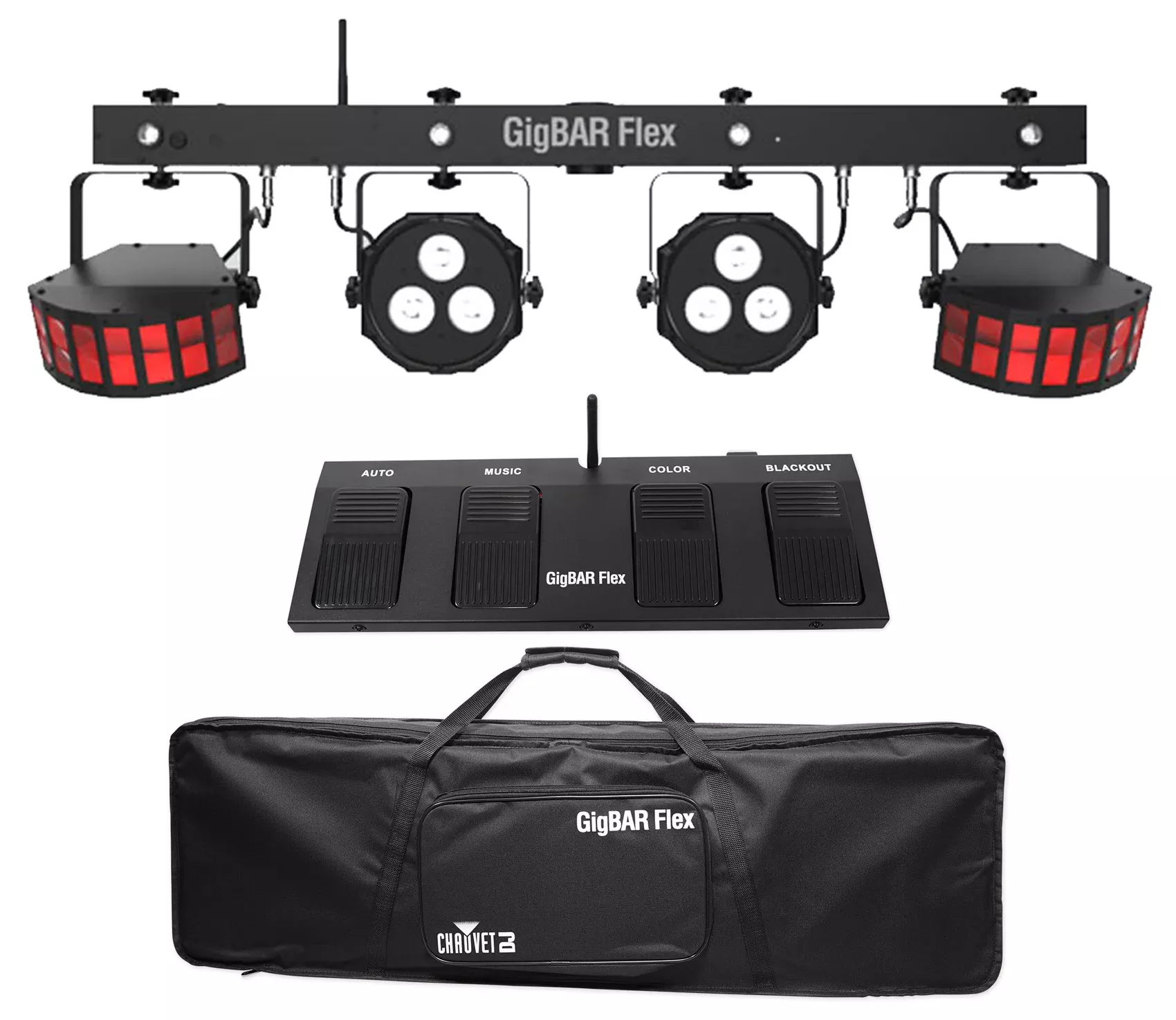 Chauvet DJ GigBAR Flex Lighting System w/ 2) Derby+2) Par Can Lights+Footswitch