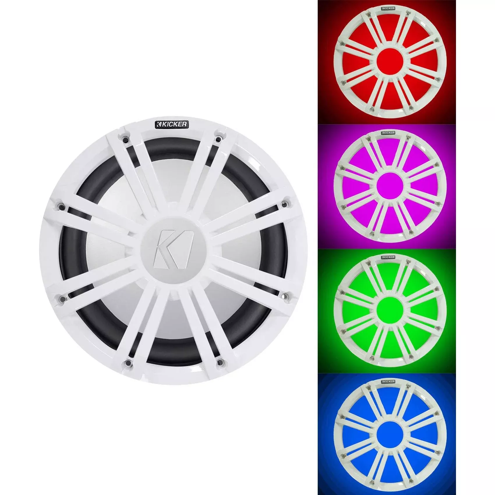 KICKER 45KM122 12" 350 Watt Marine Boat Subwoofer w/ White LED Grille KM12