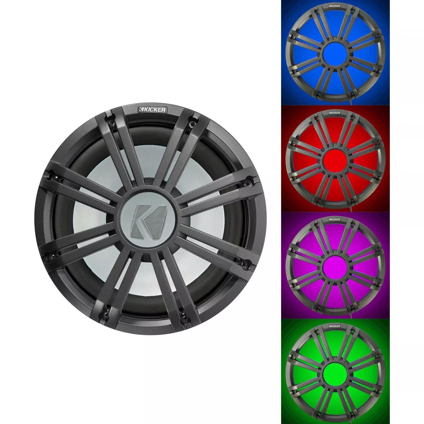 KICKER 45KMF122 12" 350 Watt Marine Boat Subwoofer w/Charcoal LED Grille KMF12