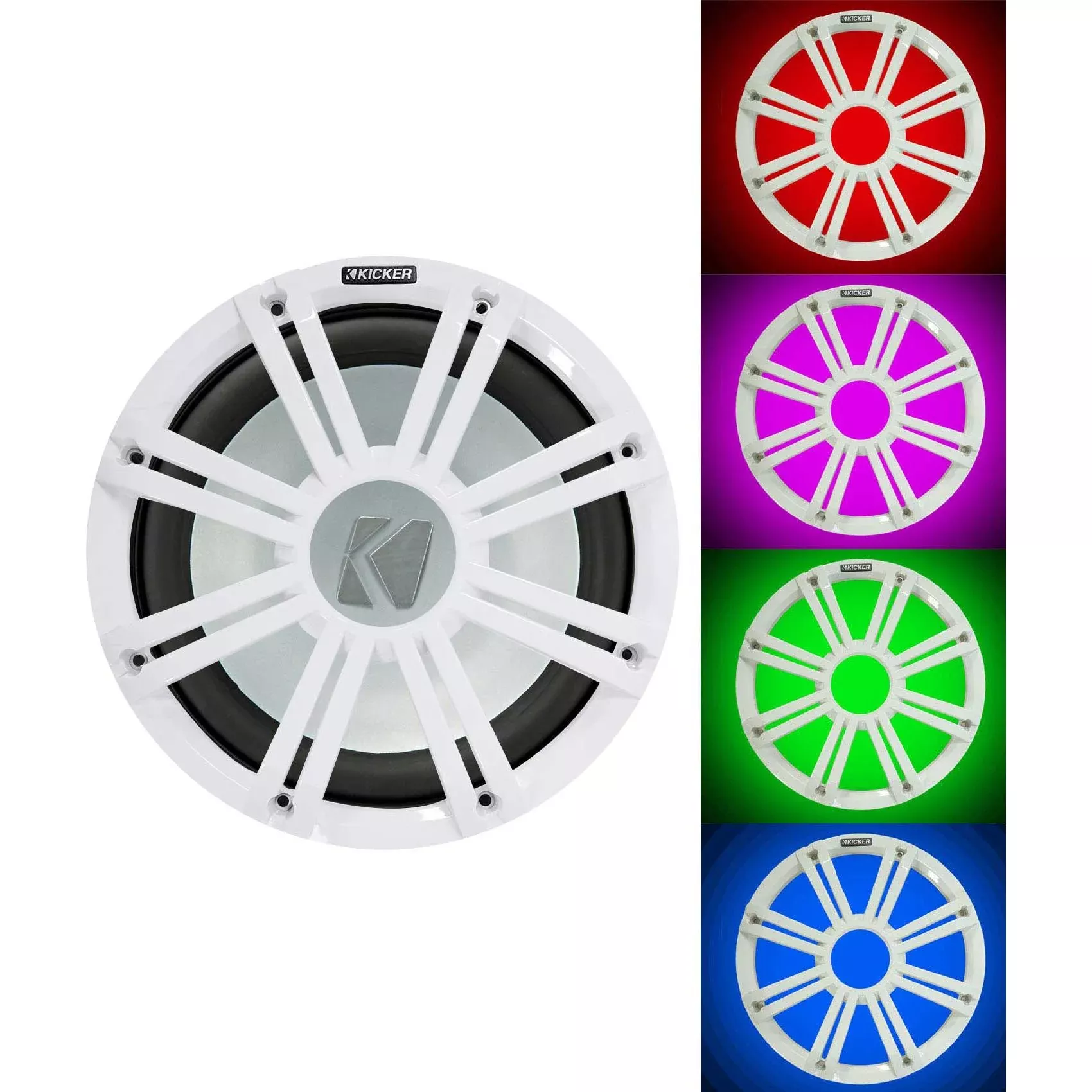 KICKER 45KMF122 12" 350w Marine Boat Free Air Subwoofer w/White LED Grille KMF12