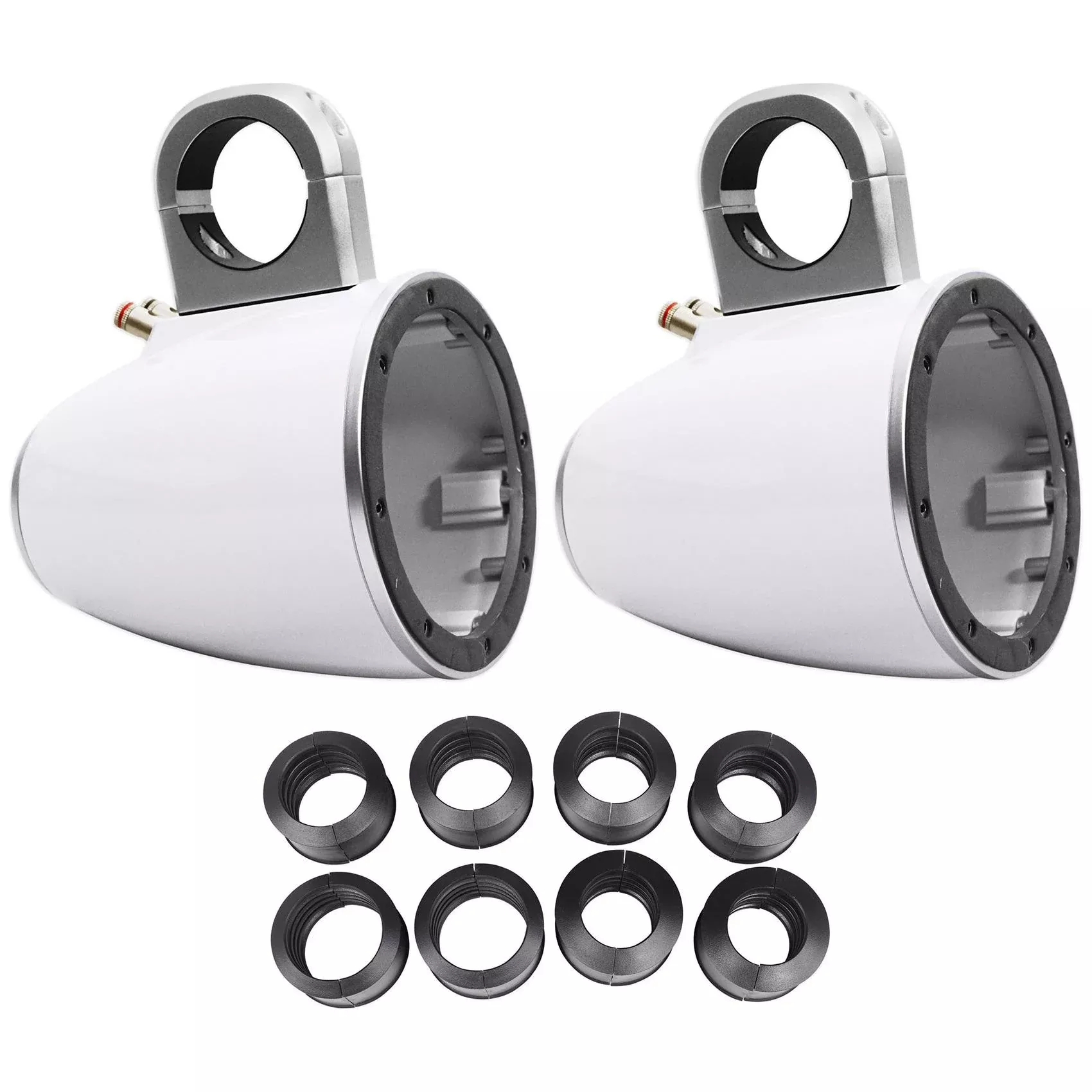 Pair Kicker 43KMTES8W White Marine 8" Wakeboard Tower Enclosures+Adapters KMTES8