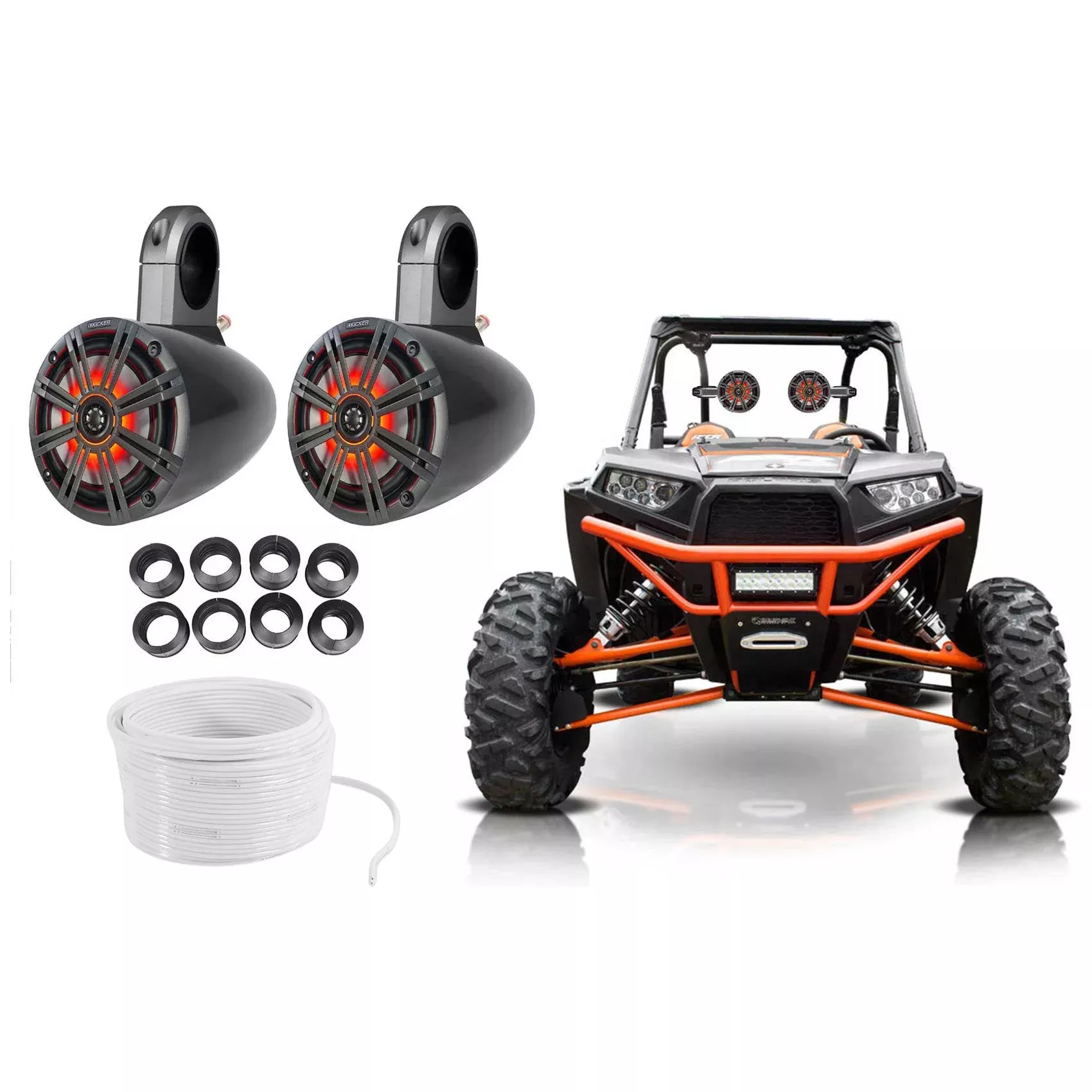 Pair KICKER 6.5" 390w LED Tower Rollbar Speakers For Polaris RZR/ATV/UTV/Cart