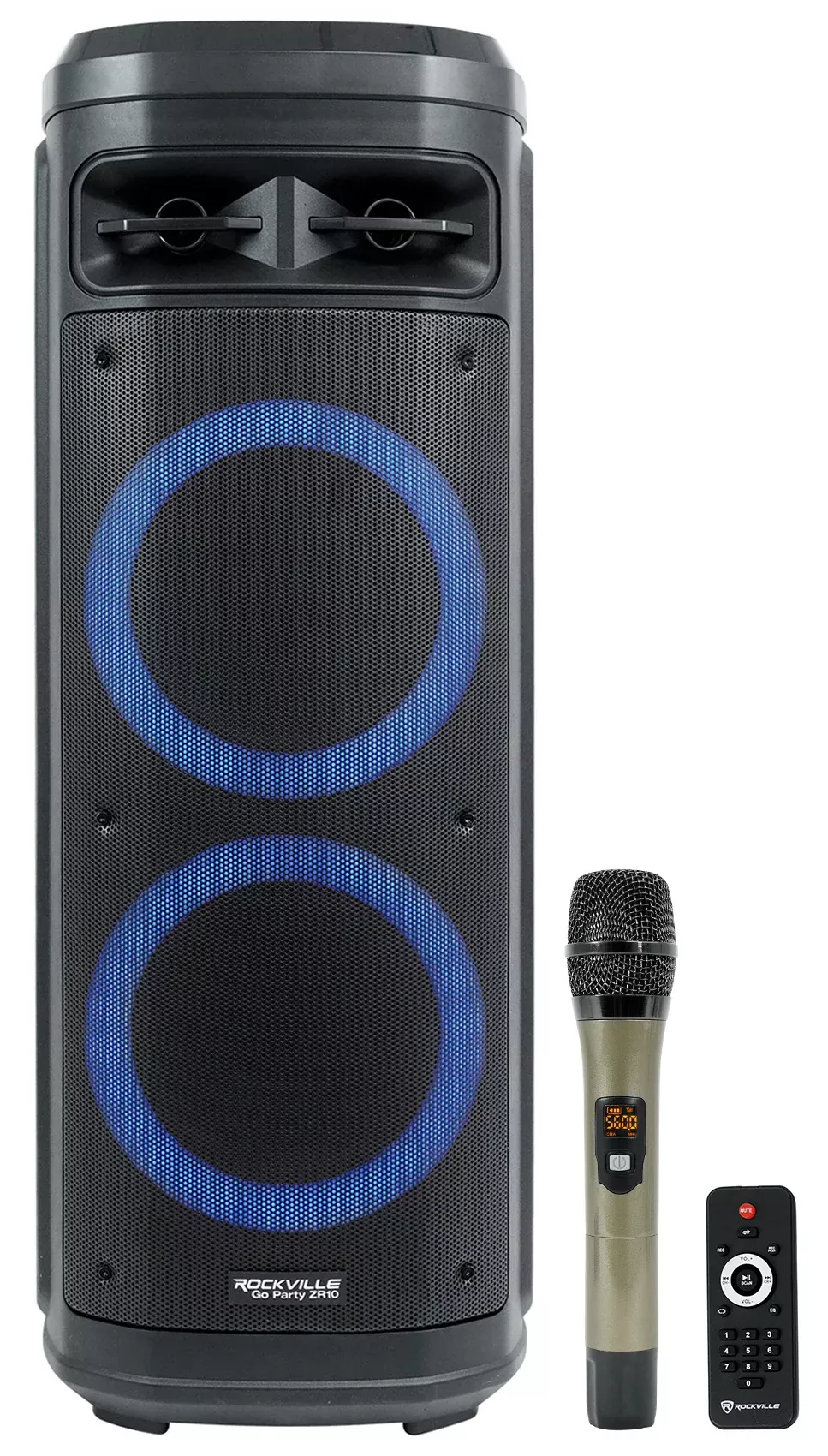 Rockville Go Party ZR10 Dual 10" Portable Wireless LED Bluetooth Speaker+UHF Mic